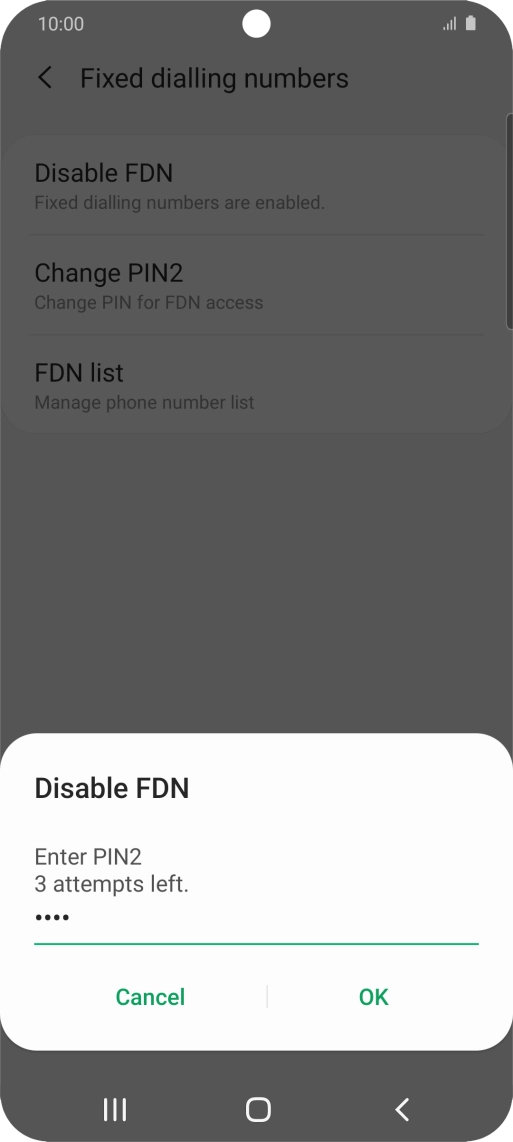 Key in your PIN2 and press OK. The default PIN2 is 0000.