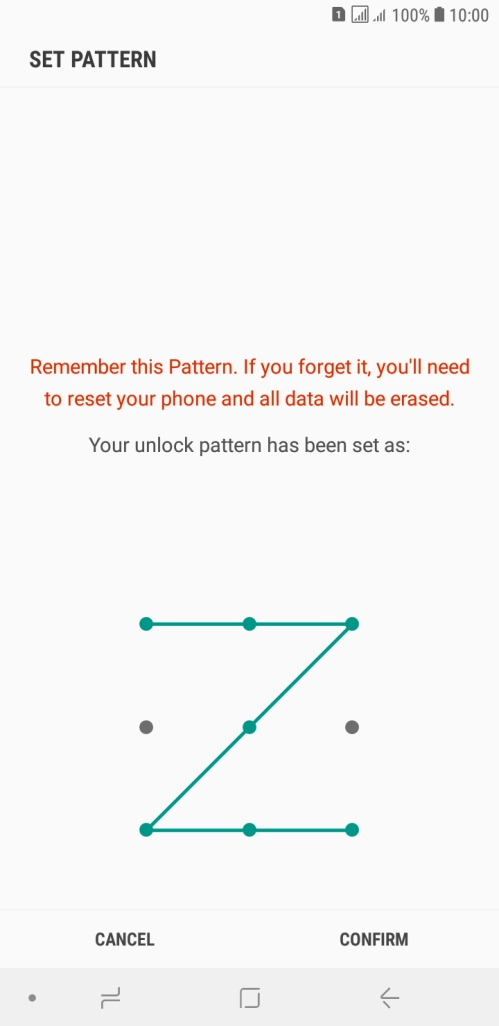 Repeat the selected phone lock code and press CONFIRM.