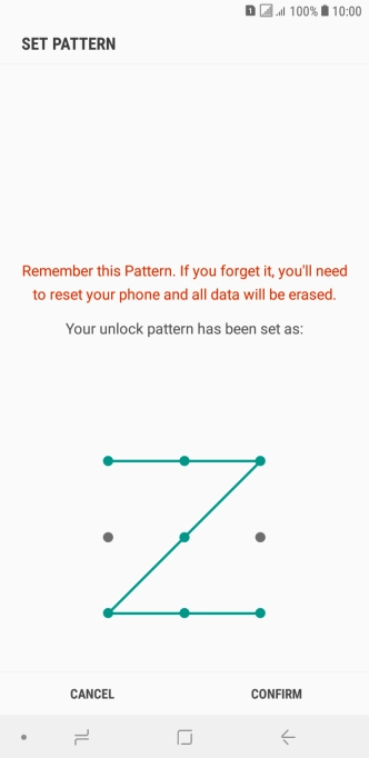 Repeat the selected phone lock code and press CONFIRM.