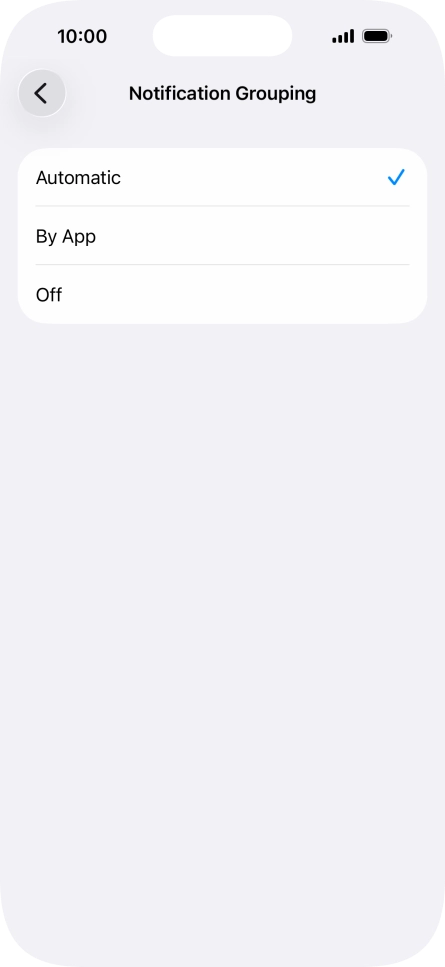 Press the required setting.
