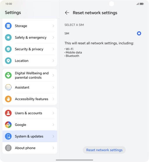 Press Reset network settings.