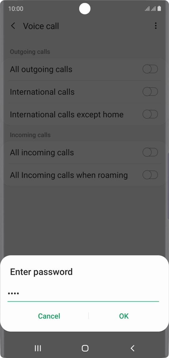 Key in your barring password and press OK.
