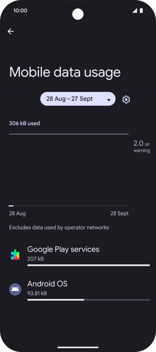 The data usage for each application is displayed below the name of the application.
