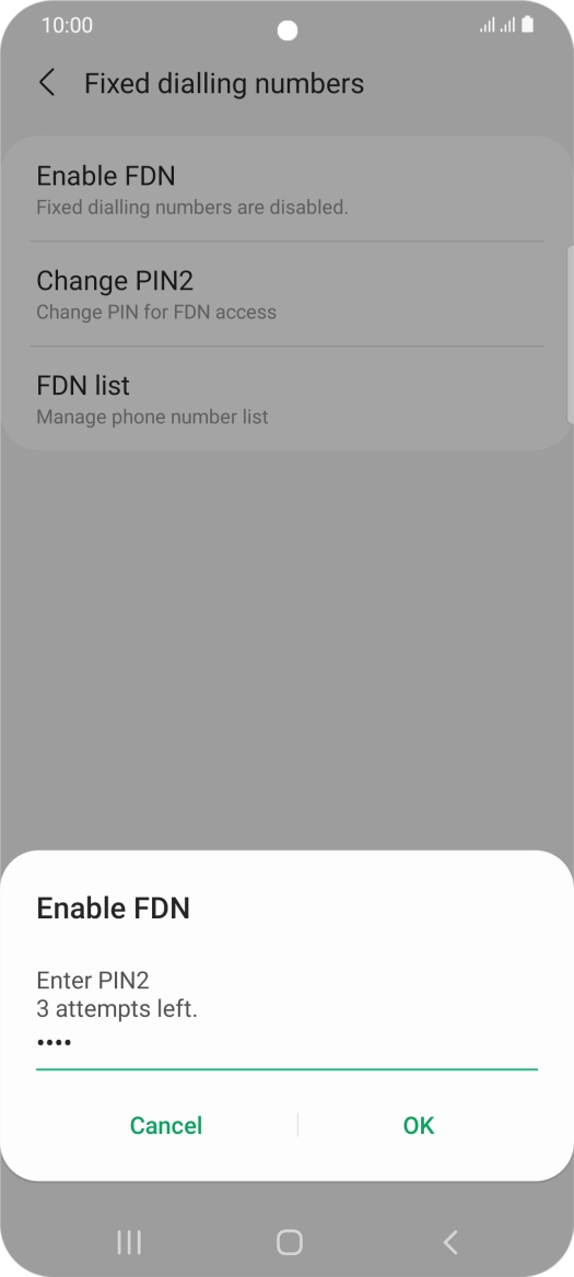Key in your PIN2 and press OK. The default PIN2 is 0000.