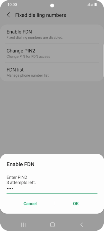 Key in your PIN2 and press OK. The default PIN2 is 0000.