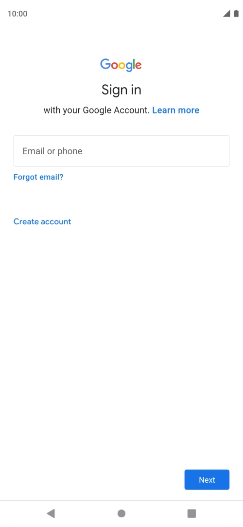If you don't have a Google account, press Create account and follow the instructions on the screen to create an account.