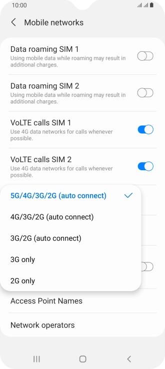 Press the required network mode.