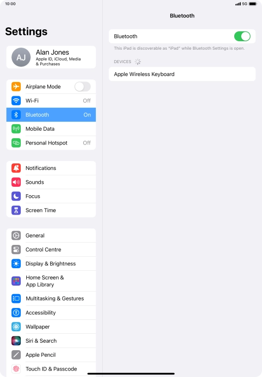 Press the required Bluetooth device and follow the instructions on the screen to pair the device with your tablet.