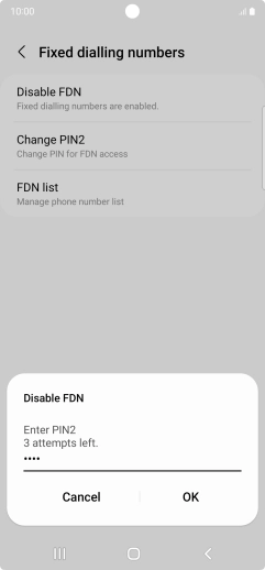 Key in your PIN2 and press OK. The default PIN2 is 0000.