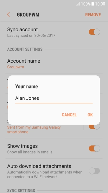 Key in the required sender name and press OK.