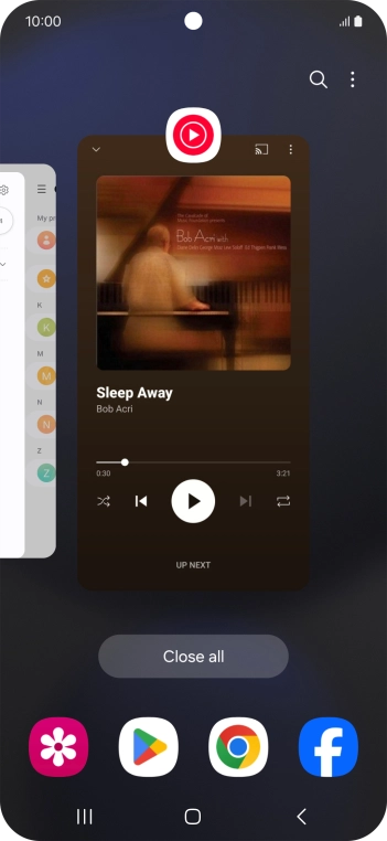 To end one running application, slide your finger upwards on the required application.