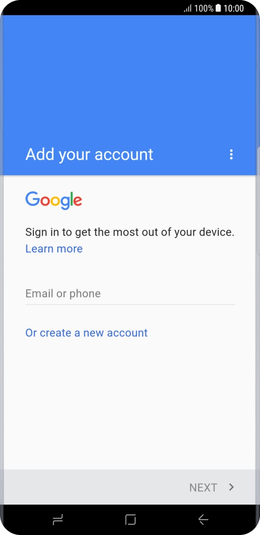 If you don't have a Google account, press Or create a new account and follow the instructions on the screen to create an account.