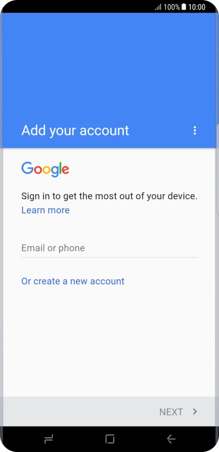 If you don't have a Google account, press Or create a new account and follow the instructions on the screen to create an account.