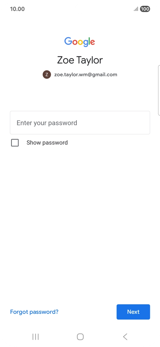 Press Enter your password and key in the password for your Google account.