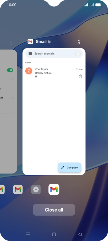 To end one running application, slide your finger upwards on the required application.