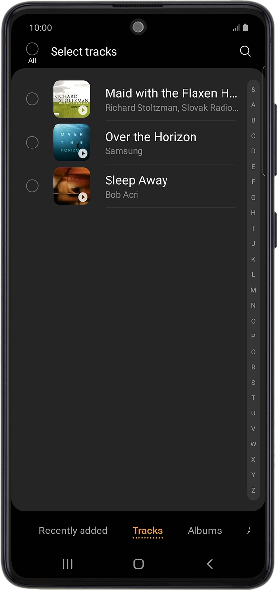 On your phone: Press the required audio files to select them.