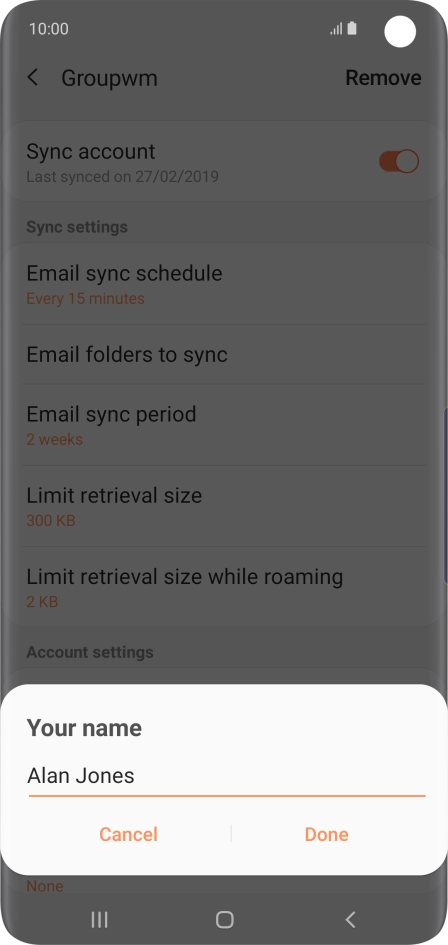 Key in the required sender name and press Done.