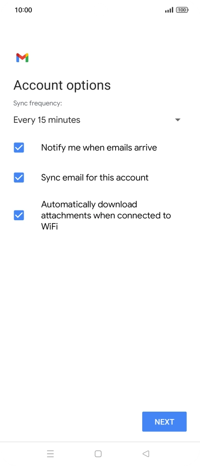 If this screen is displayed, you email account has been recognised and set up automatically. Follow the instructions on the screen to key in more information and finish setting up your phone.