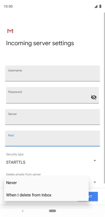 Press Never to keep email on the server when you delete them on your phone.
