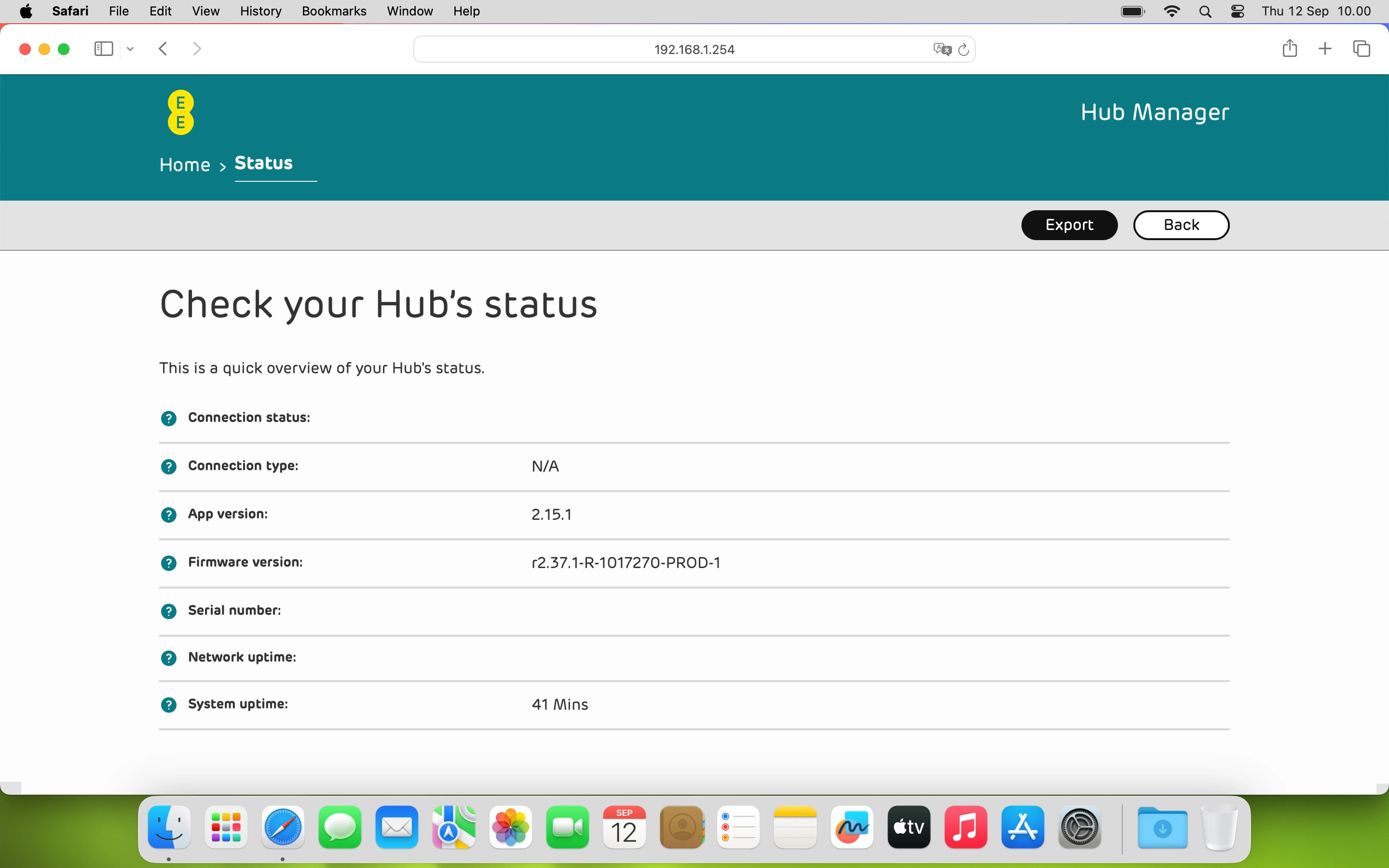 The router information is displayed.