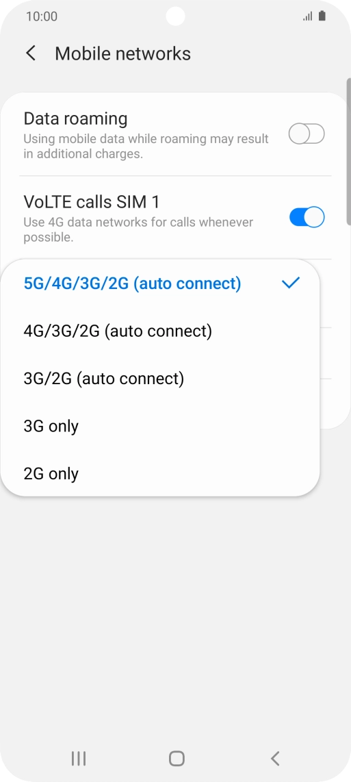 Press the required network mode.
