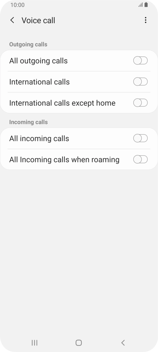 Press the indicator next to the required barring type to turn the function on or off.