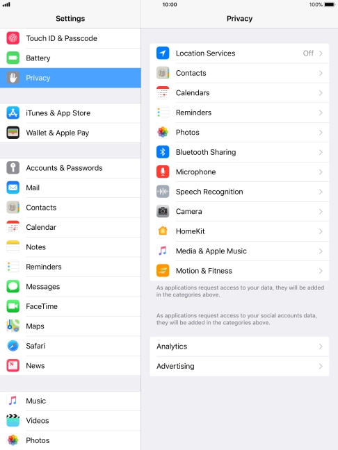 Press Location Services.