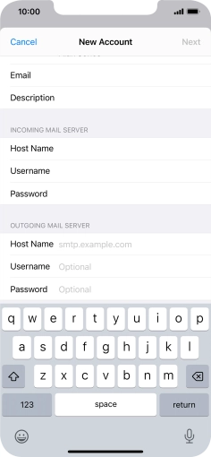 Press Host Name and key in the name of your email provider's outgoing server.
