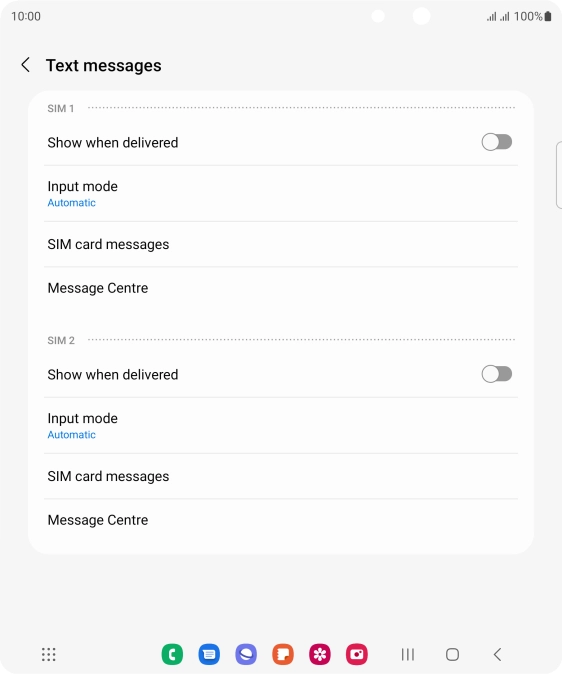 Press Message Centre below the required SIM.