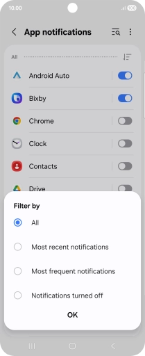 Press the required setting.