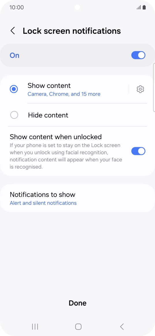 Press the required settings to turn them on or off.