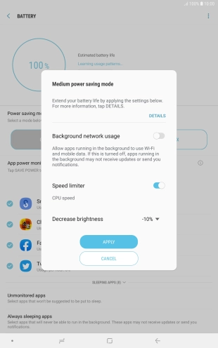 Press APPLY to turn on the function.