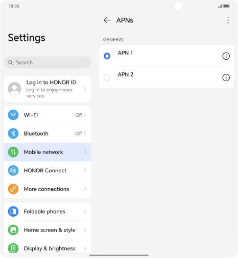 Press the field next to the data connection to activate it.