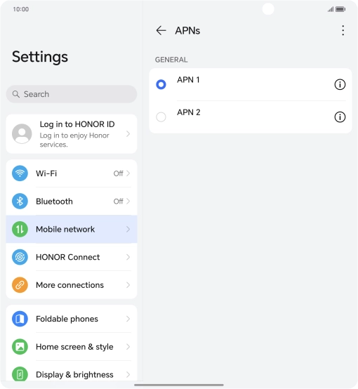 Press the field next to the data connection to activate it.