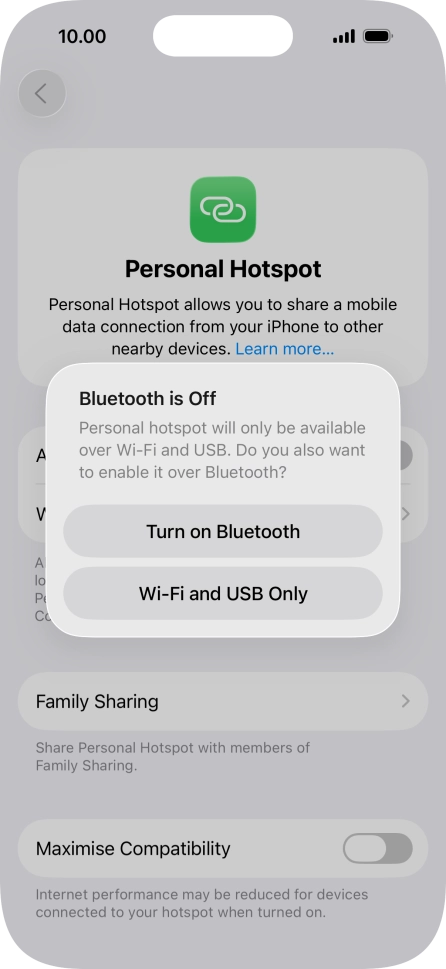 If Wi-Fi is turned on, press Wi-Fi and USB Only.