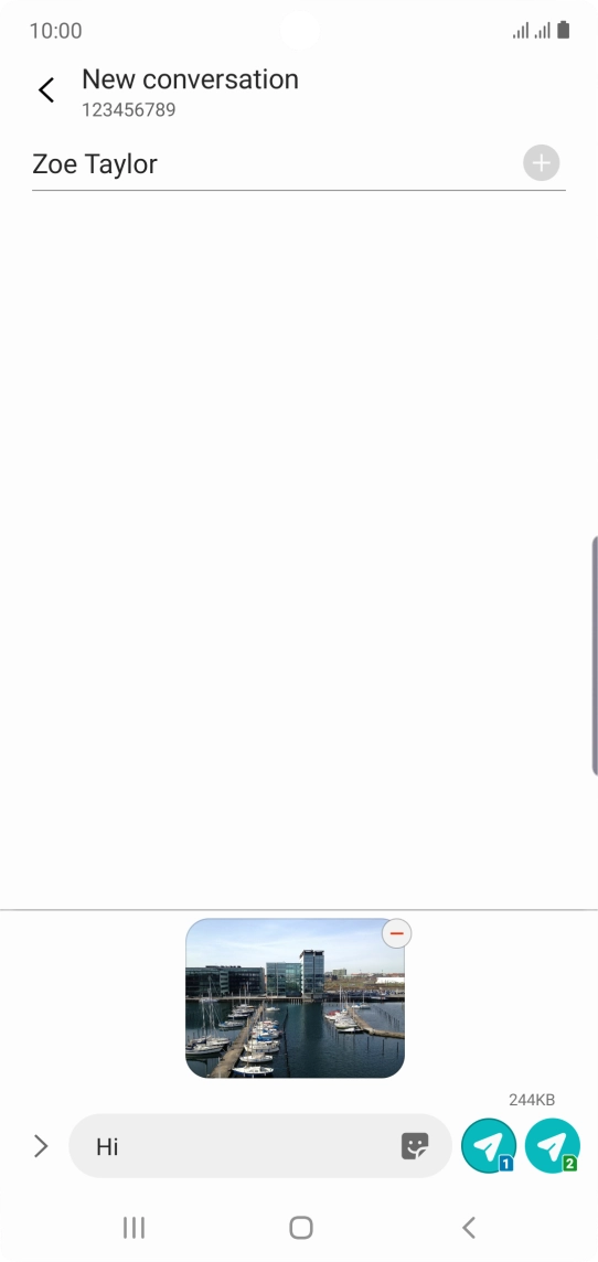 Press the send icon next to the required SIM when you've written your picture message.