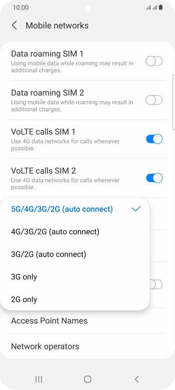Press the required network mode.