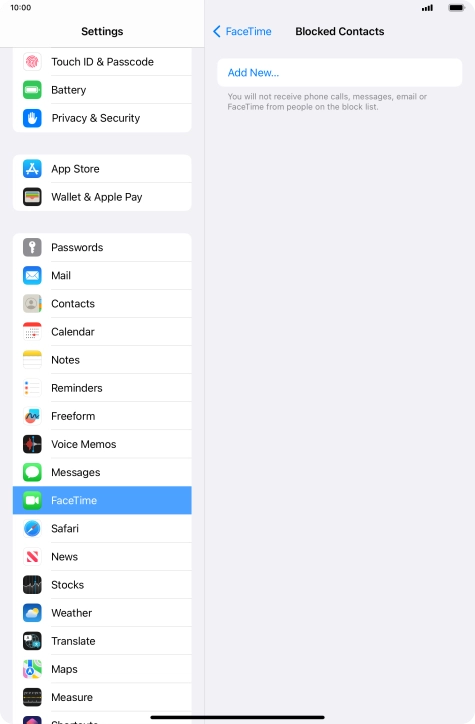Press Add New... and follow the instructions on the screen to block a contact.