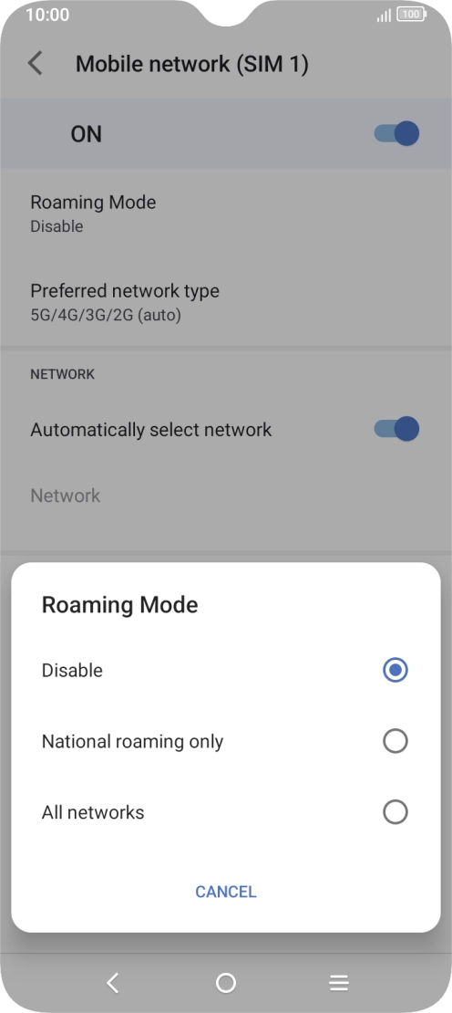 Press the required setting to turn the function on or off.