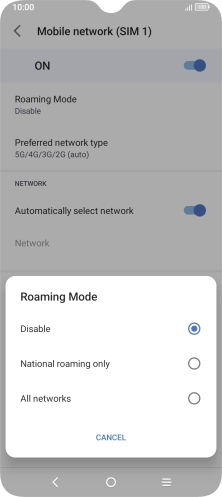Press the required setting to turn the function on or off.
