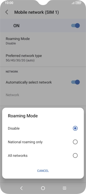 Press the required setting to turn the function on or off.