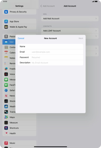 Press Email and key in your email address.