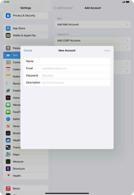 Press Email and key in your email address.