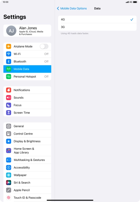 Press the required network mode.