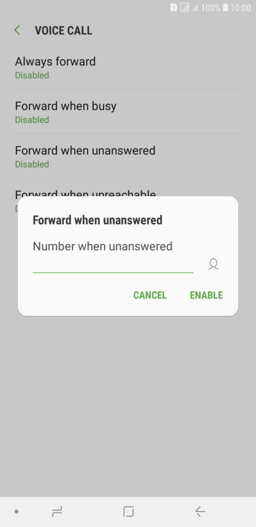 Key in +447953222222 and press ENABLE.