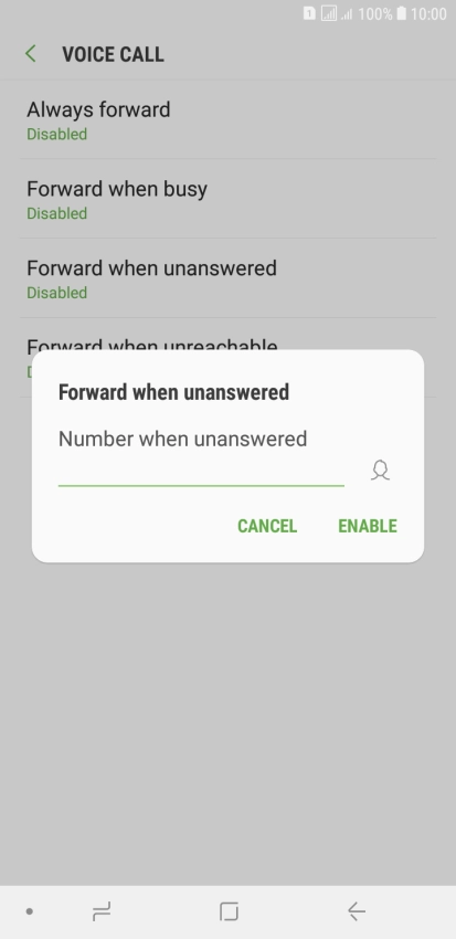 Key in +447953222222 and press ENABLE.