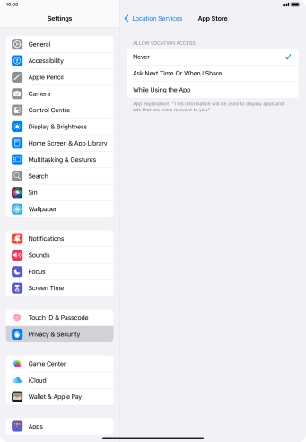 Press the required setting to turn the function on or off.
