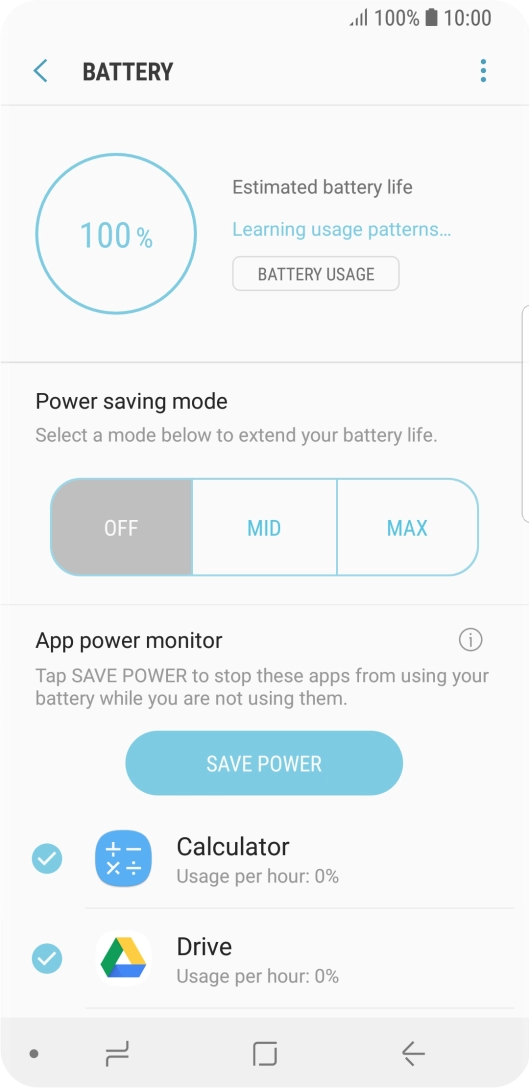 Press the required setting.