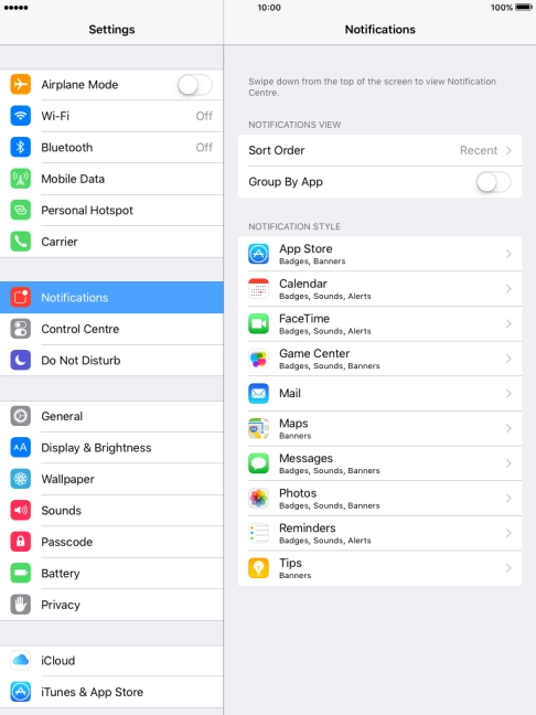 Press the required application.