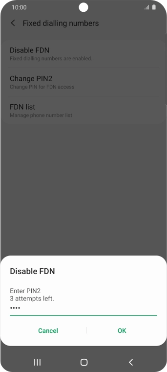 Key in your PIN2 and press OK. The default PIN2 is 0000.